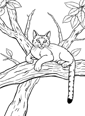 Cat Stretched on Wood - Printable coloring page