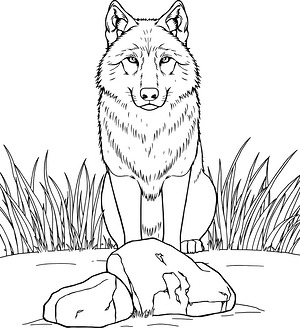 Wolf in Open Clearing - Printable coloring page