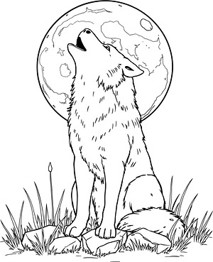 Moonlit Wolf Howl - Printable coloring page