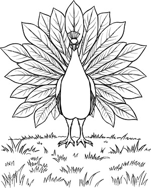 Standing Peacock with Fan - Printable coloring page