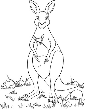 Kangaroo with Joey - Printable coloring page