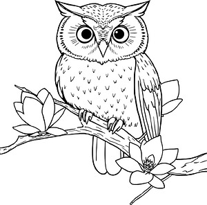Owl Among Moon Blossoms - Printable coloring page