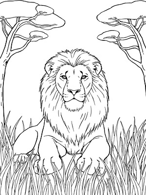 Lion Resting in Grass - Printable coloring page