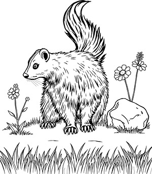 Skunk in Meadow - Printable coloring page