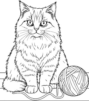 Cat Sits by Toy - Printable coloring page