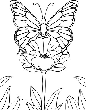 Butterfly on Flower Petal - Printable coloring page