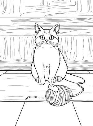 Cat Plays on Rug - Printable coloring page