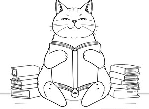 Cat with Open Book - Printable coloring page