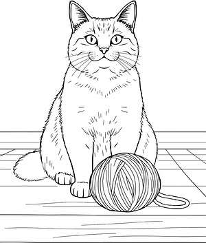 Cat Plays with Yarn - Printable coloring page