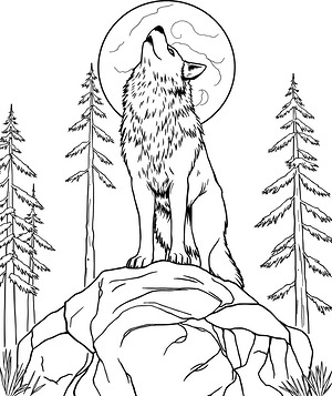 Wolf Howling at Moon - Printable coloring page