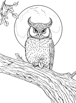 Owl Perched on Gnarled Branch - Printable coloring page