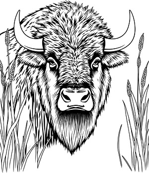 Bison Through Prairie Grass - Printable coloring page