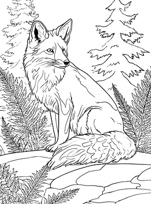 Fox on Meadow Rock - Printable coloring page