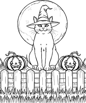 Halloween Cat Moon Guardian - Printable coloring page