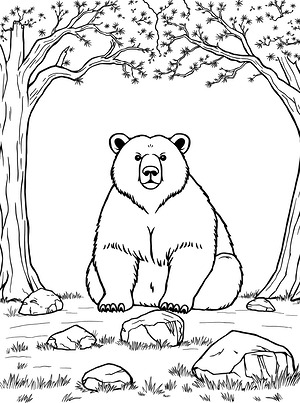 Black Bear in Woods - Printable coloring page