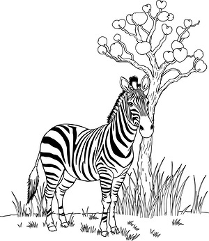 Zebra near Acacia Tree - Printable coloring page
