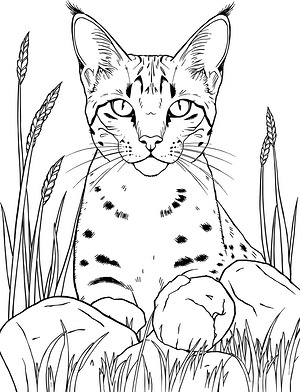 Serval Amid Tall Grasses - Printable coloring page