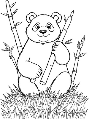 Panda Holding Bamboo Stalk - Printable coloring page