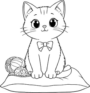 Cat on Pillow - Printable coloring page