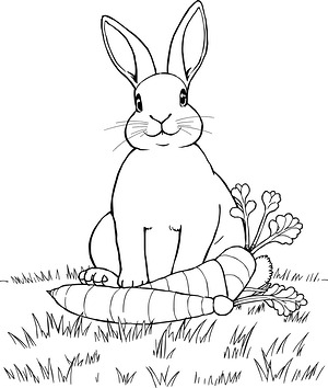 Rabbit with Carrots - Printable coloring page