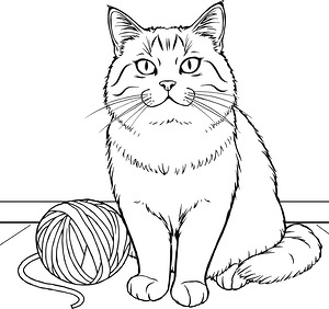 Maine Coon with Yarn - Printable coloring page