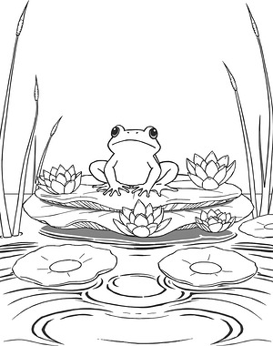 Frog on Big Lily Pad - Printable coloring page