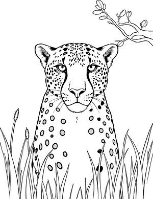 Cheetah Sprint Closeup - Printable coloring page