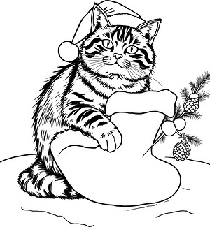 Cat in Santa Hat - Printable coloring page