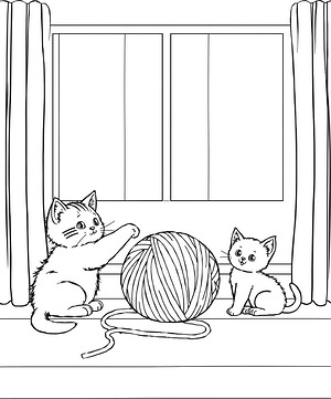 Two Kittens on Floor - Printable coloring page