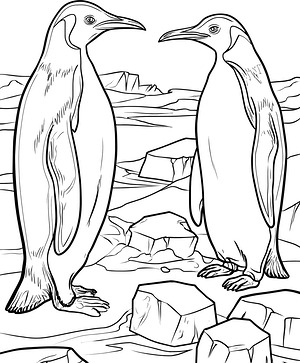 Penguin Pair on Ice - Printable coloring page