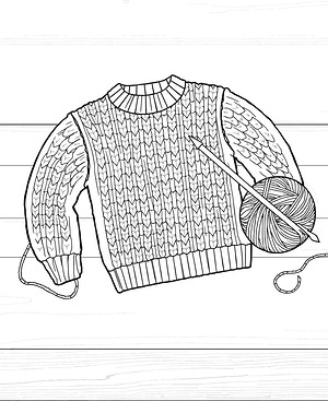 Knitted Sweater and Yarn Ball - Printable coloring page