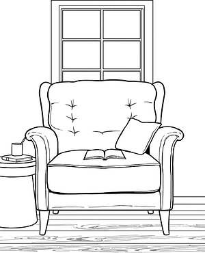 Cozy Chair and Book - Printable coloring page