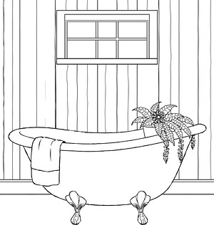 Bathtub with Potted Fern - Printable coloring page