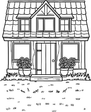 Cozy Cottage Front Yard - Printable coloring page