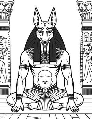 Anubis Guards the Temple - Printable coloring page