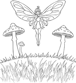 Mushroom Meadow Fairy - Printable coloring page