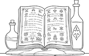 Potions Next to Spell Book - Printable coloring page