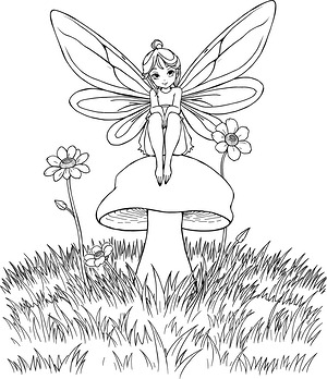 Fairy Resting in Meadow - Printable coloring page