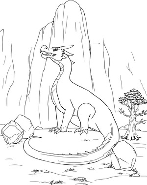 Dragon on Cliff - Printable coloring page