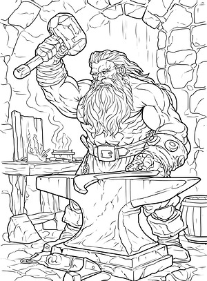 Dwarf Hammer on Anvil - Printable coloring page