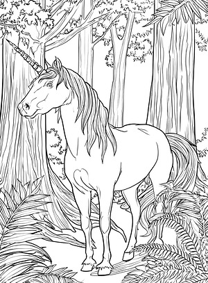 Unicorn Among Ferns - Printable coloring page