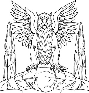 Griffin on Cliff Edge - Printable coloring page
