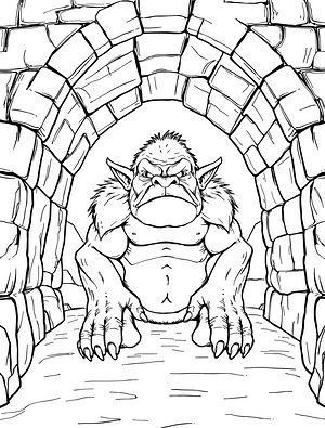 Bridge Troll At River - Printable coloring page