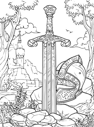 Sword Leaning on Shield - Printable coloring page