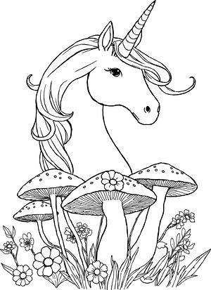 Unicorn and Woodland Blooms - Printable coloring page
