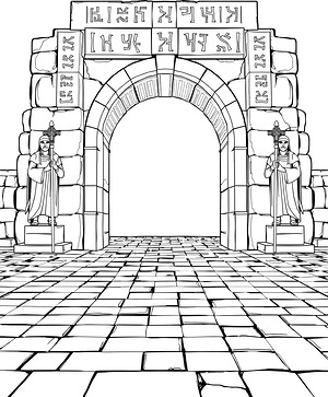 City Gate with Runes - Printable coloring page