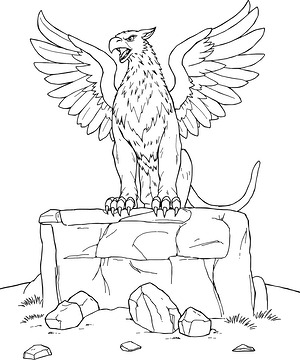 Griffin on Stone Ledge - Printable coloring page