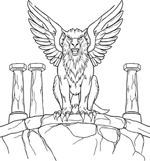 Griffin Perched on Rock - Printable coloring page