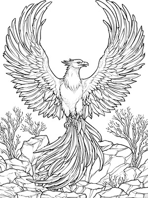 Phoenix Rises from Ashes - Printable coloring page