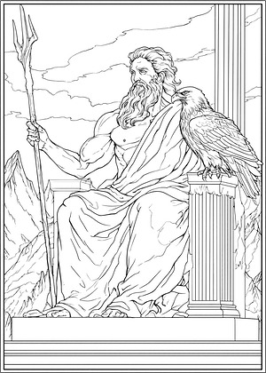 Zeus on Stone Throne - Printable coloring page